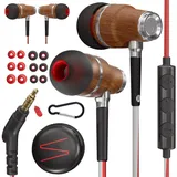 Symphonized Symphonized® In Ear Kopfhörer mit Kabel und Mikrofon HD, Premium Noise Cancelling kopfhoerer In Ear, 8-mm-Bass, 3D-Sound aus Bubinga-Holz, Lautstärkeregler für Mobilgeräte, PCs und Tablets. NRG