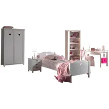 58 aufm Kessel Jugendzimmer-Set Kinderzimmer Kamila 11 Kinderzimmer Möbel Set Mädchen MDF Weiß, (inkl. Versand, Lieferung bis Verwendungsstelle), Einzelbett, Nachtkonsole, Schreibtisch, Regal und Kleiderschrank weiß