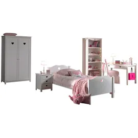 58 aufm Kessel Jugendzimmer-Set Kinderzimmer Kamila 11 Kinderzimmer Möbel Set Mädchen MDF Weiß, (inkl. Versand, Lieferung bis Verwendungsstelle), Einzelbett, Nachtkonsole, Schreibtisch, Regal und Kleiderschrank weiß