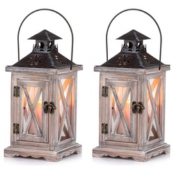 GelldG Dekoobjekt Laterne Kerzenhalter Vintage Windlicht Laterne Windlichthalter (2 St) grau
