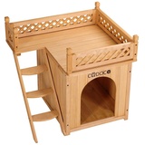 CADOCA Tierhaus FSC®-zertifiziertes Kiefernholz 66x53x64cm 2-stöckig Treppe Sonnenterrasse Katzenhaus Katzenhütte Hundehütte Katzenvilla Lodge Balkon