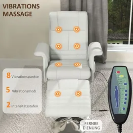 Homcom Relaxsessel mit Fußhocker, Massagesessel mit Liegefunktion, Elektrischer Liegesessel mit Fernbedienung, Fernsehsessel mit Leinenoptik, Stah... - Weiß
