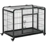 PawHut Hundetransport 4 Drehrollen, davon 2 mit Bremsen, haltbare Materialien Dunkelgrau 94 x 58 x 69,5 cm (LxBxH)