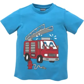 Kidsworld T-Shirt "Mit coolem FEUERWEHR Druck", Jungen, Gr. 128/134, blau (türkis), Single Jersey, Obermaterial: 100% Baumwolle, bedruckt, Basic, Rundhals, Shirts T-Shirt, Kurzarm, Basic-Passform, mit stylischem Druck, Rundhalsausschnitt