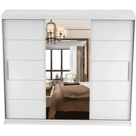 fabryka mebli idźczak Schwebetürenschrank Astra, 233 cm, Weiß/Weiß, mit Spiegel - Weiß