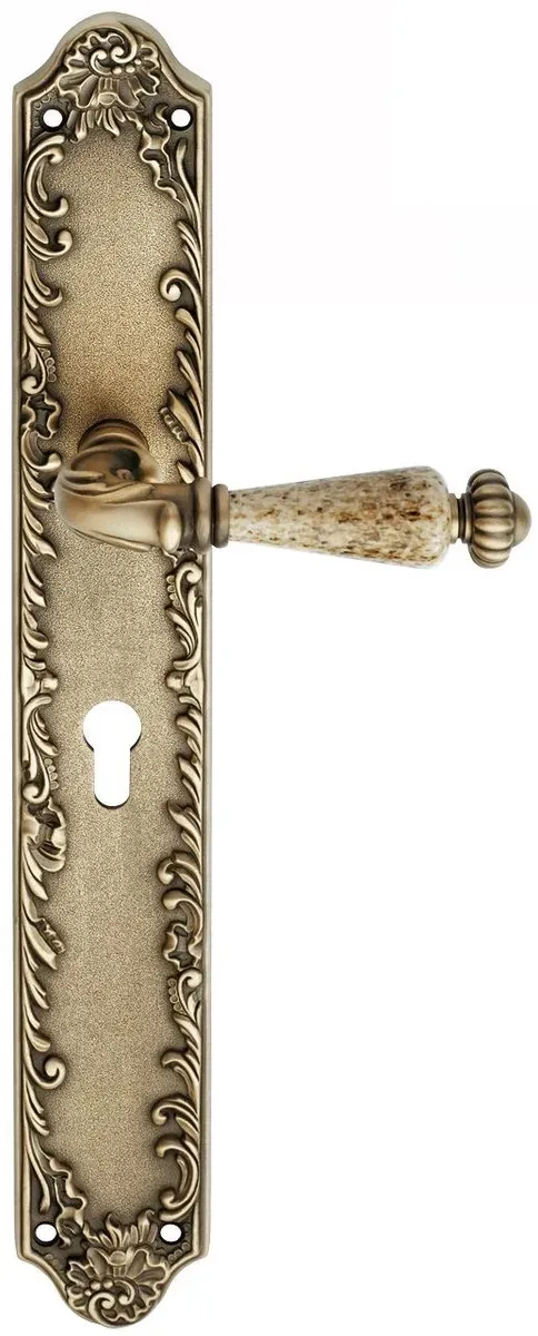 Casa Padrino Barock Türklinken Set Messing Patiniert 15,1 x H. 40,6 cm - Barockstil Türgriff Set mit Edel Porzellan Griff