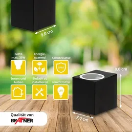 Grafner Aluminium Wandlampe schwarz, mit nach unten gerichtetem Lichtschein, IP44, GU10 Fassung, Wandleuchte eckig Down Light Wand Lampe Außen Hof...