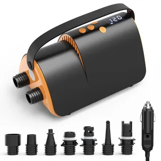 Accwork SUP Pumpe Elektrisch 20PSI mit LED-Display – 12V Elektrische Luftpumpe für SUP, Schlauchboote, Luftmatratzen – Inkl. 7 Düsen, Schnelles Aufpumpen & Automatische Abschaltung