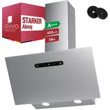 LEVIVO A+++ Kopffreie Dunstabzugshaube 60cm Umluft & Abluft mit 420 m3/h Luftleistung, 3 Stufen & Booster, 2 LEDs, Abzugshaube mit 2 Aktivkohlefil...