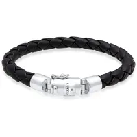 KUZZOI Herren Leder Geflochten Kastenverschluss 925 Silber Herrenschmuck