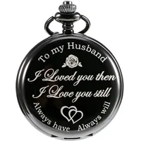 Pangda Quarz Taschenuhr zum Ehemann Geschenk, Gravierte Taschenuhr (Schwarzes Gehäuse und Zifferblatt)