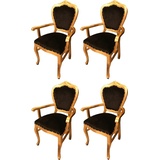 Casa Padrino Luxus Barock Esszimmer Set Schwarz / Gold 60 x 47 x H. 99 cm - 4 handgefertigte Esszimmerstühle mit Armlehnen - Barock Esszimmermöbel