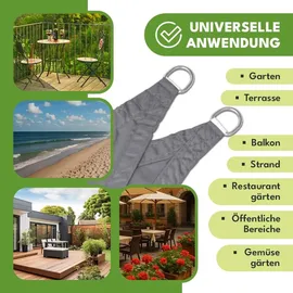 krumad Sonnensegel Dreieck 4x4 m Grau, Sonnenschutz Wasserabweisendes UV Wetterfest mit Befestigungsseilen - Grau