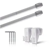 bc-agentur Vitragestangen 2er Pack ausziehbar, 2 Gardinenstangen mit Klemmträger - Befestigung ohne Bohren (Farbe: silber, Größe: 40-60cm)