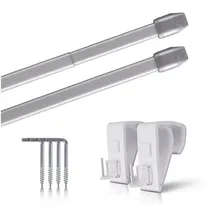bc-agentur Vitragestangen 2er Pack ausziehbar, 2 Gardinenstangen mit Klemmträger - Befestigung ohne Bohren (Farbe: silber, Größe: 40-60cm)