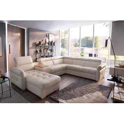 Wohnlandschaft EXXPO - SOFA FASHION "Massimo, Familien Sofa mit viel Platz, Lederbezug, bequem, komfortabel", rosa (silk), B:336cm H:78cm T:268cm, Sofas, U-Form, inkl. Bettfunktion, Bettkasten, elektr. Relaxfunktion
