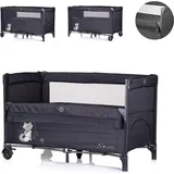 Chipolino Reisebett Relax 2 Ebenen, Vorderseite absenkbar, Seiteneingang, Tasche, Farbe:schwarz/grau