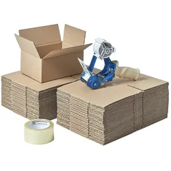 200 x Faltkarton (200 x 150 x 90 mm) + 1 x Klebeband PP28 (transparent, leise) + 1 x Handabroller Profi Verpackung Transport Päckchen Versandmaterial