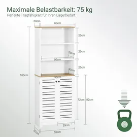 SoBuy Badezimmerschrank mit 3 Fächern und 2 Türen MDF Weiß,