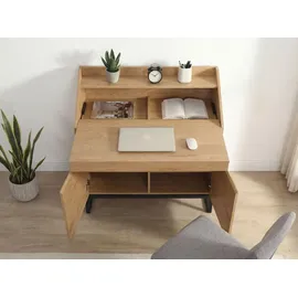 FineBuy Sekretär MDF 100cm Eiche Dekor Kompakt Schreibtisch mit Stauraum Home Office