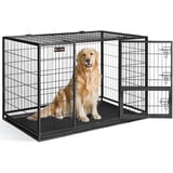 Feandrea Hundekäfig hochbelastbar, Gitterbox, transportabler Haustierkäfig, 122 x 75,5 x 80,5 cm, für mittelgroße, große Hunde, sicher, 2 abnehmbare Türen, Welpenauslauf, XXL, tintenschwarz PPD003B01