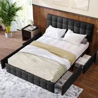 ULIFE Doppelbett mit 4 Schubladen, verstellbares Kopfteil, Lattenrost -