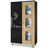 Vladon Vitrine, Eiche, 71x129x35 cm, Wohnzimmer, Wohnwände, Vitrinenschränke