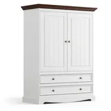 Natur24 Kleiderschrank Bello Elegante Weiß Wäscheschrank Kiefer Massiv Kleiderschrank Kommode braun