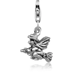 Charm-Einhänger NENALINA "Hexen-Anhänger Halloween Besen oxidiert 925 Silber", silber, Charms, Damen, ohne Stein, Silber 925 (Sterlingsilber)