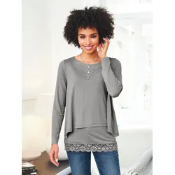 2-in-1-Langarmshirt HEINE "Shirt 2 in 1", Damen, Gr. 38, grau, 95% Viskose, 5% Elasthan, unifarben, Rundhals, Langarm, Shirts