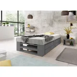 Lermowood Palettenbett M2 90 x 200 cm mit Lattenrost und 2 BettkästenGrau Holzbett Massivholzbett Bett aus Paletten Seniorenbett Kinderbett Jugend... - Grau