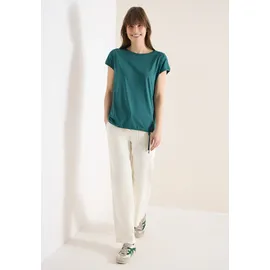 Cecil Rundhalsshirt CECIL, Damen, Gr. M (40), jungle grün, Web, 50% Baumwolle, 50% Modal, unifarben, comfort fit normal, U-Boot-Ausschnitt, abgesteppt, Shirts Rundhalsshirt, mit Raffung