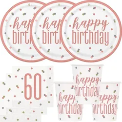 60. Geburtstag Partyset Einweggeschirr roségold 48 tlg. Partygeschirr Teller Becher Servietten