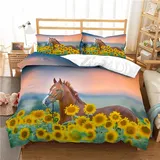 Bettwäsche Set Braunes Pferd Muster Kinder Bettbezug mit 2 Kissenbezug 3 teilig 155x200 cm + 80x80cm Weiche Atmungsaktive Polyster Kids Betten Set mit Reißverschluss