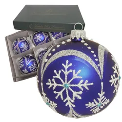 Krebs Glas Lauscha Kugeln Schneeflocke, Königsblau Satin, 8cm