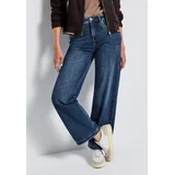 STREET ONE "QR Denim-Wide Leg", Damen, Gr. 26, Länge 30, mid blau soft washed, Jeans 79% Baumwolle, 15% Polyester, 4% Elastomultiester, 2% Elasthan, unifarben, lang, Jeans, mit Stretch, Topseller