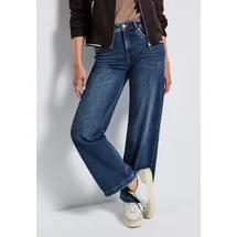 STREET ONE "QR Denim-Wide Leg", Damen, Gr. 26, Länge 30, mid blau soft washed, Jeans 79% Baumwolle, 15% Polyester, 4% Elastomultiester, 2% Elasthan, unifarben, lang, Jeans, mit Stretch, Topseller