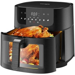 iceagle Heißluftfritteuse Heißluftfritteuse 9L AirFryer XXL, Heizluft Fritteuse, 1800,00 W, mit Großes Sichtfenster, 8 Programmen, Led Touchscreen, Ohne Öl schwarz