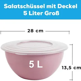 Centi Schüssel 5L mit Deckel 2er Set vielseitig pastellrosa Salat Rührschüssel, - Rosa