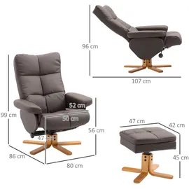Homcom Relaxsessel Kunstleder 80 x 99 x 86 cm Braun mit Hocker