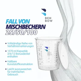 Benbow Profi-Messbecher 100x 1370ml mit Deckel mit vielfältiger Skalierung - Becher mit Skala Lackmischbecher Meßbecher Lackbecher