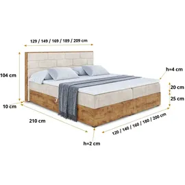 altdecor Boxspringbett LOLLI8 mit H3-Matratze + Topper, Kopfteil und Holz-Bettkasten - 180x200 - Beige Samt Monolith - Taupe