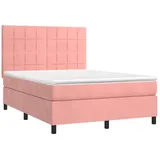 vidaXL Boxspringbett mit Matratze & LED Rosa 140x190 cm Samt