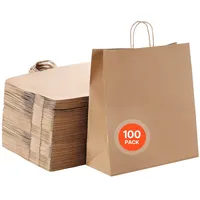 Vevor Kraftpapiertüten, 100er-Pack, Geschenktüten mit Henkel, 457x178x483 mm, große Einkaufstüten, Papiertragetaschen, Krafttaschen, für Geburtstage, Hochzeiten, Einkäufe, Geschenke, braun