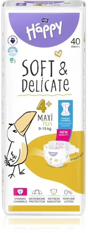 BELLA Baby Happy Soft&Delicate Einwegwindeln mit Kanälchen Maxi Plus 9-15 kg 40 St.
