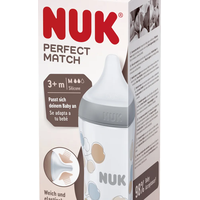 NUK Perfect Match grau, ab 3 Monaten, 260 ml - Silikon-Sauger Gr. M - Zweige -