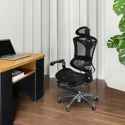 SIHOO Bürostuhl, Schreibtischstuhl Drehstuhl, ergonomisch, Lordosenstütze Fußstütze 3D-verstellbare Armlehnen schwarz