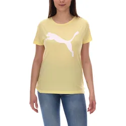 PUMA Damen Sommer-Shirt mit DryCell-Technologie Baumwoll-Shirt Kurzarm-Shirt mit PUMA-Logo 586454 40 Gelb/Weiß - S