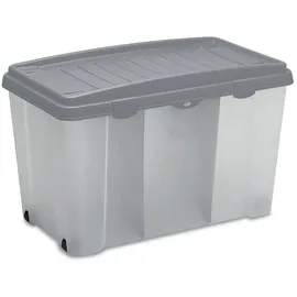 CASARIA Aufbewahrungsbox 120l mit Deckel Rollen Trennwände stapelbar transparent Kunststoff BPA-frei XXL Rollbox Kunststoffbox Büro Spielzeug Grau