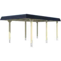 SKANHOLZ Carport Wendland 3,62 x 6,28 m Eiche hell mit Aluminiumdach und schwarzer Blende